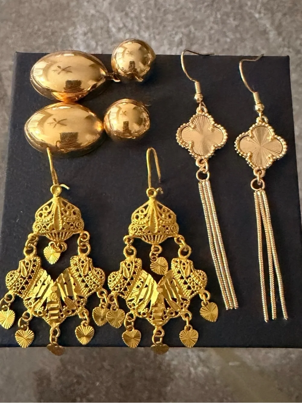 Gold-Tone Filigree Chandelier and Quatrefoil Tassel Earrings